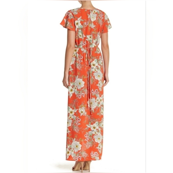 New Superfoxx Orange Floral Short Sleeve Wrap Maxi Dress Size XS - Picture 5 of 10